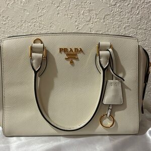 Prada Cream Leather Satchel with Gold Accents